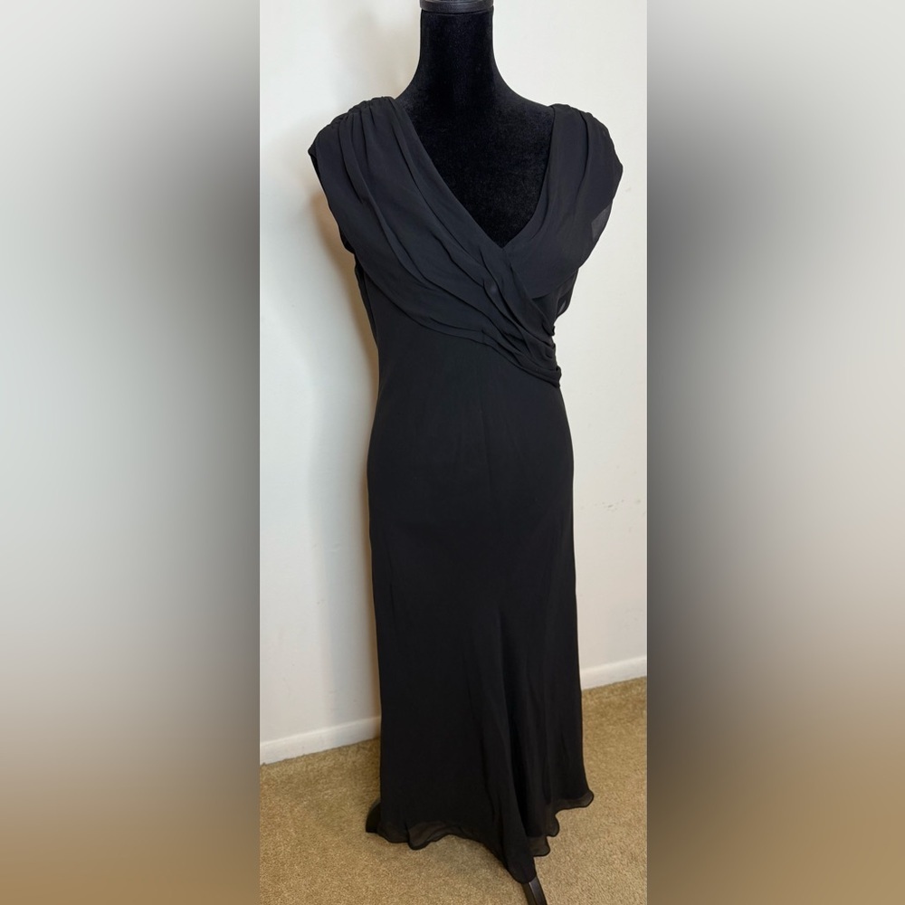 Vintage David Warren New York 100% silk Black midi occasion evening wear 10 EUC